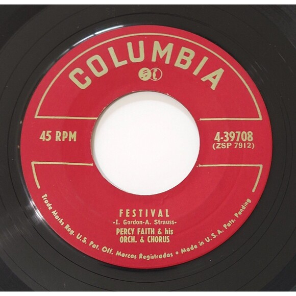 Percy Faith Delicado / Festival 45 RPM Vinyl Columbia M- Easy Listening '52 - Picture 2 of 2